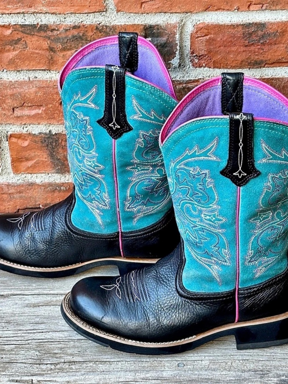 Ariat Fatbaby Tall Turquoise Black Leather Western Cowboy Boots 10M